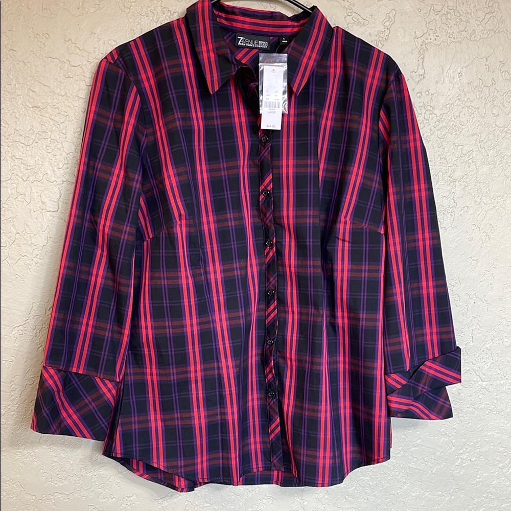 Plaid Button Down Shirt - Pink and Blue